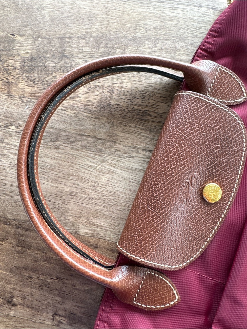 Longchamp Le Pliage Burgundy Tote with Brown Leather Trim - Picture 7 of 13